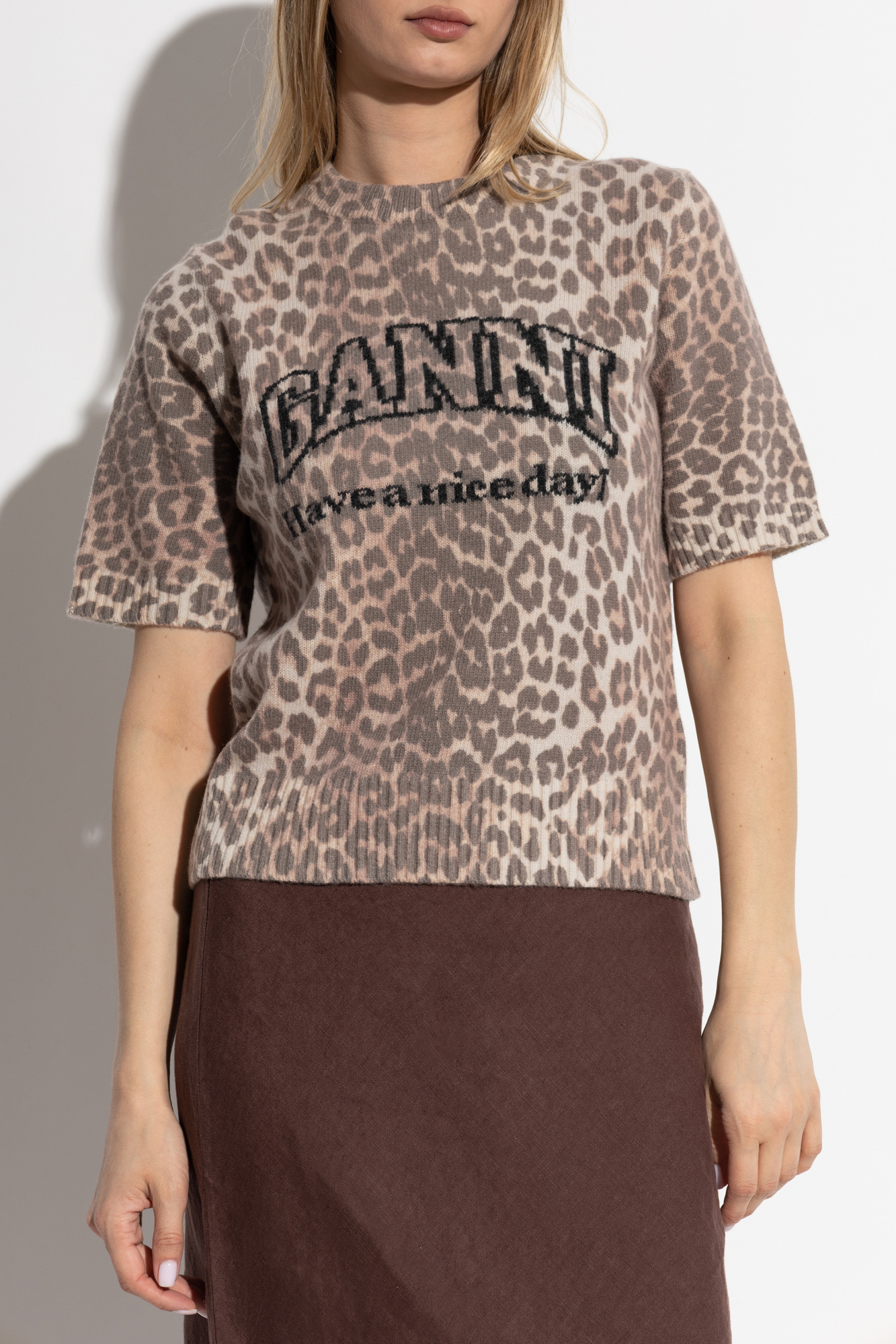 Leopard Leopard Printed Mesh Long Sleeve Blouse | GANNI CA